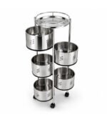 SKB Stainless Steel Vegetable Rack Round 4 and 5 Layer SKB 4 Layer Round Stainless Steel Vegetable Rack SKB 5 Layer Round Stainless Steel Vegetable Rack SKB Vegetable Rack 360 Degree Caster Wheels SKB Stainless Steel Kitchen Storage Trolley with Wheels