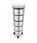 SKB Stainless Steel Vegetable Rack Round 4 and 5 Layer SKB 4 Layer Round Stainless Steel Vegetable Rack SKB 5 Layer Round Stainless Steel Vegetable Rack SKB Vegetable Rack 360 Degree Caster Wheels SKB Stainless Steel Kitchen Storage Trolley with Wheels