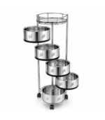 SKB Stainless Steel Vegetable Rack Round 4 and 5 Layer SKB 4 Layer Round Stainless Steel Vegetable Rack SKB 5 Layer Round Stainless Steel Vegetable Rack SKB Vegetable Rack 360 Degree Caster Wheels SKB Stainless Steel Kitchen Storage Trolley with Wheels