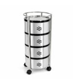 SKB Stainless Steel Vegetable Rack Round 4 and 5 Layer SKB 4 Layer Round Stainless Steel Vegetable Rack SKB 5 Layer Round Stainless Steel Vegetable Rack SKB Vegetable Rack 360 Degree Caster Wheels SKB Stainless Steel Kitchen Storage Trolley with Wheels