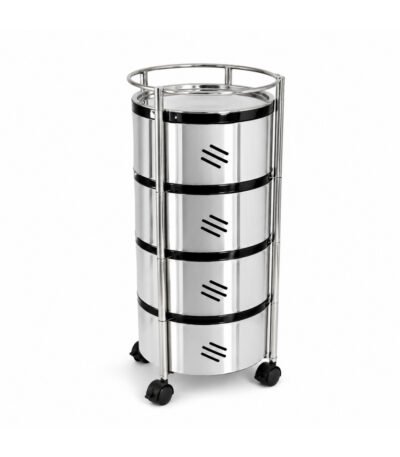 SKB Stainless Steel Vegetable Rack Round 4 and 5 Layer SKB 4 Layer Round Stainless Steel Vegetable Rack SKB 5 Layer Round Stainless Steel Vegetable Rack SKB Vegetable Rack 360 Degree Caster Wheels SKB Stainless Steel Kitchen Storage Trolley with Wheels