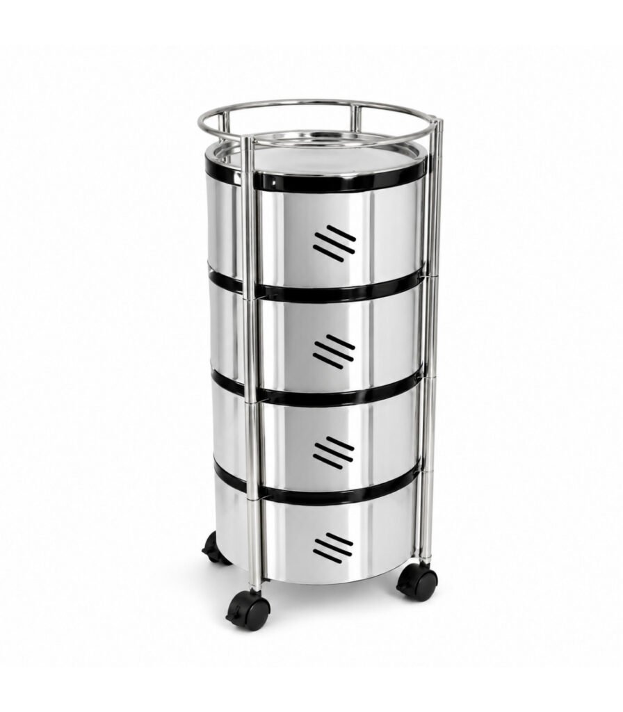SKB Stainless Steel Vegetable Rack Round 4 and 5 Layer SKB 4 Layer Round Stainless Steel Vegetable Rack SKB 5 Layer Round Stainless Steel Vegetable Rack SKB Vegetable Rack 360 Degree Caster Wheels SKB Stainless Steel Kitchen Storage Trolley with Wheels