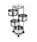 SKB Stainless Steel Vegetable Rack Round 4 and 5 Layer SKB 4 Layer Round Stainless Steel Vegetable Rack SKB 5 Layer Round Stainless Steel Vegetable Rack SKB Vegetable Rack 360 Degree Caster Wheels SKB Stainless Steel Kitchen Storage Trolley with Wheels