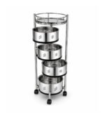 SKB Stainless Steel Vegetable Rack Round 4 and 5 Layer SKB 4 Layer Round Stainless Steel Vegetable Rack SKB 5 Layer Round Stainless Steel Vegetable Rack SKB Vegetable Rack 360 Degree Caster Wheels SKB Stainless Steel Kitchen Storage Trolley with Wheels